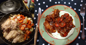 Chicken thighs and mixed root veg over mashed potatoes.png