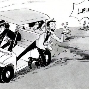 Lupin Weekly Art Prompt: Making their getaway in a golf cart