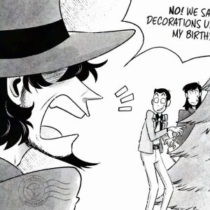 Lupin Weekly Art Prompt: Jigen's birthday but everyone's thinking about Christmas already